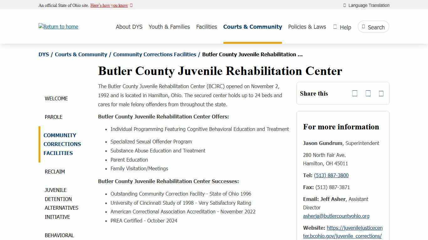 Butler County Juvenile Rehabilitation Center | Department of Youth Services